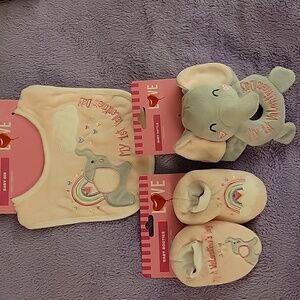 NWT: Baby Girl My 1st Valentine's Day Bib, Booties and Rattle Set